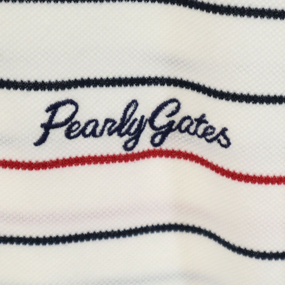 PEARLY GATES パーリーゲイツ 日本製 ボーダー柄 ゴルフ 半袖 ポロシャツ 2 ホワイト系 鹿の子地 メンズ