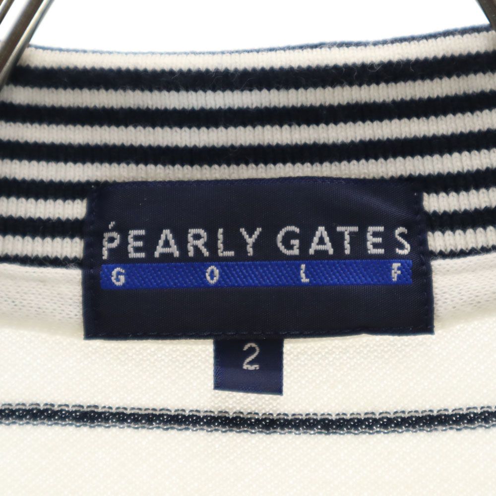 PEARLY GATES パーリーゲイツ 日本製 ボーダー柄 ゴルフ 半袖 ポロシャツ 2 ホワイト系 鹿の子地 メンズ