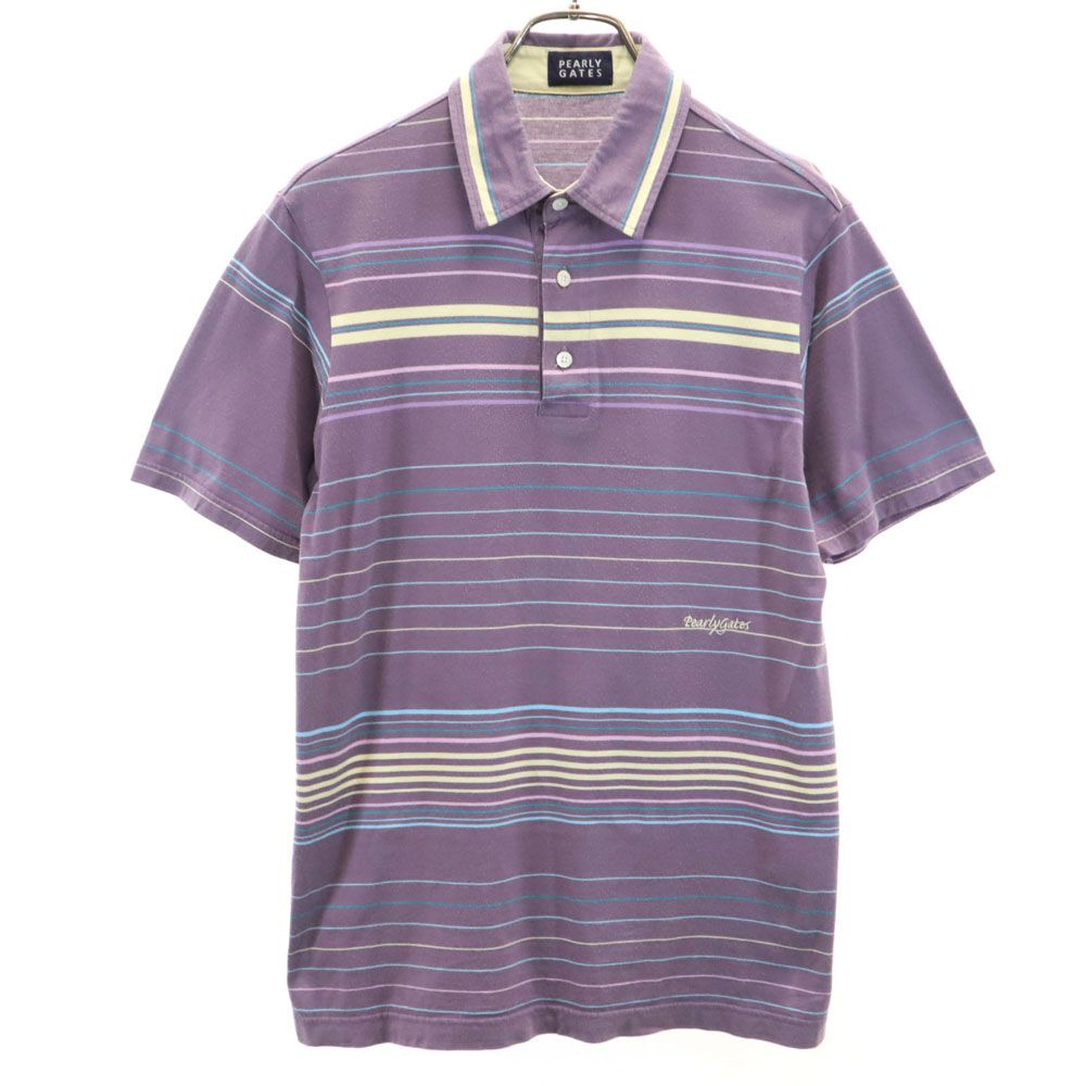 PEARLY GATES パーリーゲイツ ボーダー柄 ゴルフ 半袖 ポロシャツ 4 パープル系 メンズ