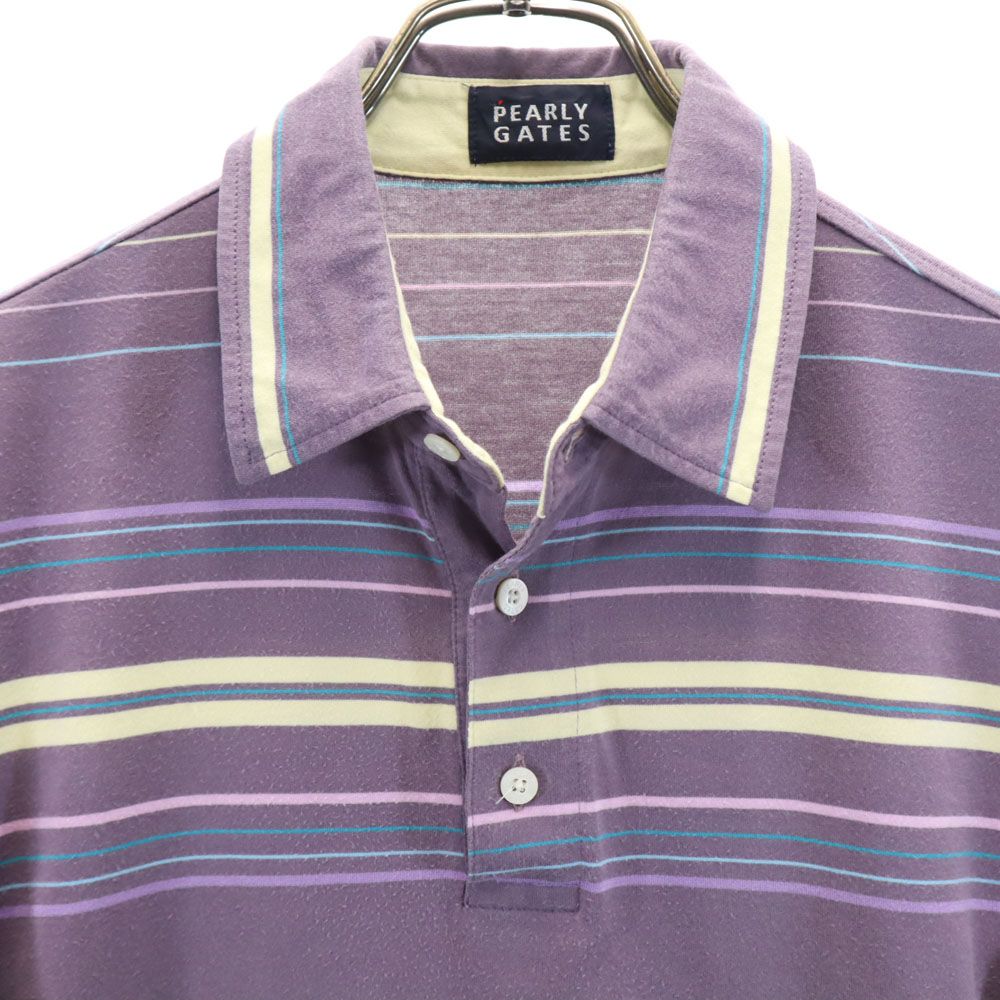 PEARLY GATES パーリーゲイツ ボーダー柄 ゴルフ 半袖 ポロシャツ 4 パープル系 メンズ