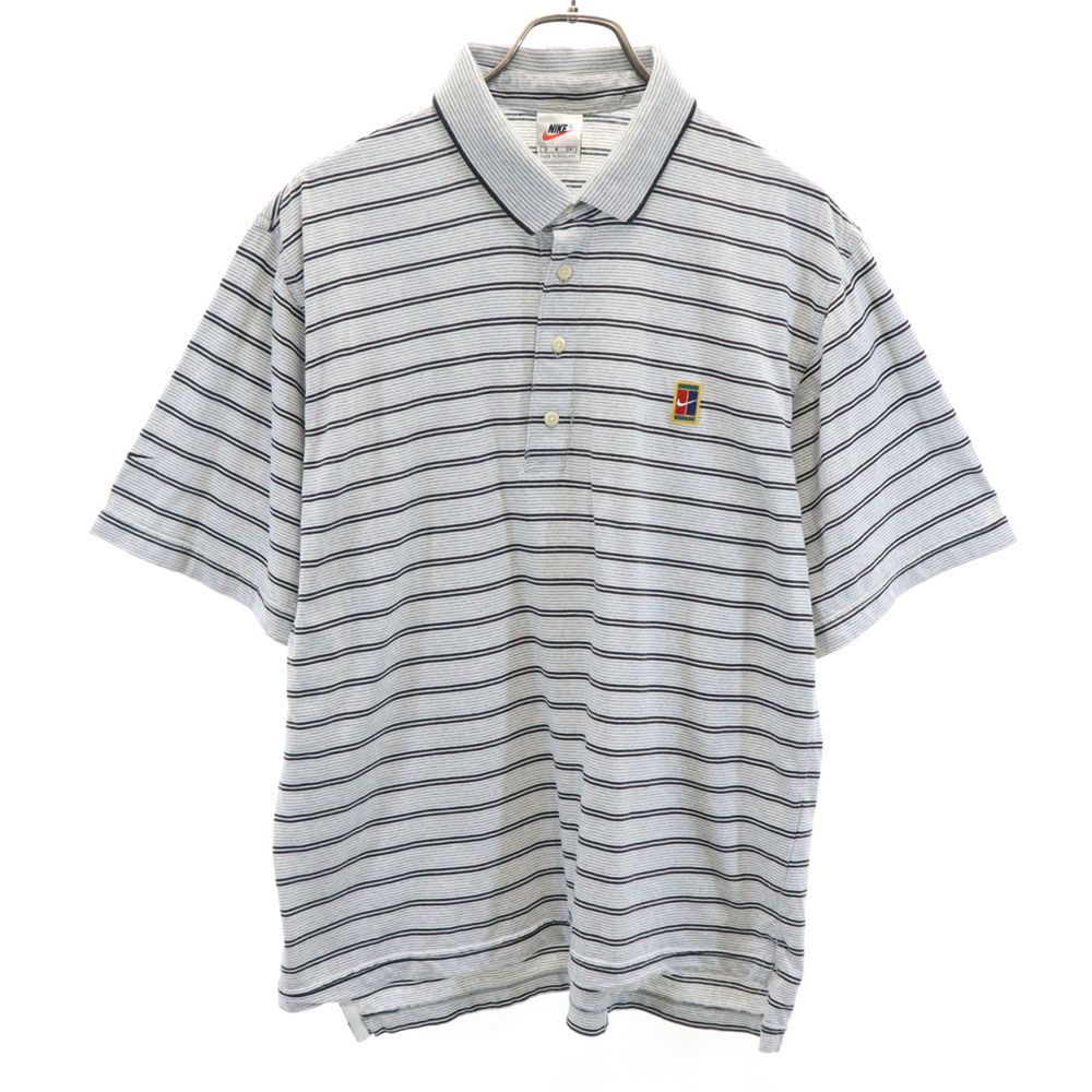 NIKE ナイキ 90s 00s 日本製 白タグ オールド ボーダー柄 半袖 ポロシャツ S グレー系 メンズ