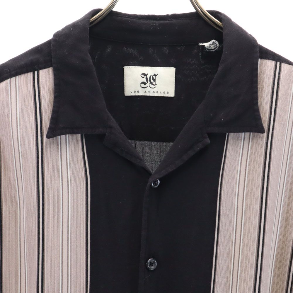 LOS ANGELES ストライプ柄 切替 半袖 オープンカラーシャツ XL ブラック×ベージュ系 LOS ANGELES メンズ