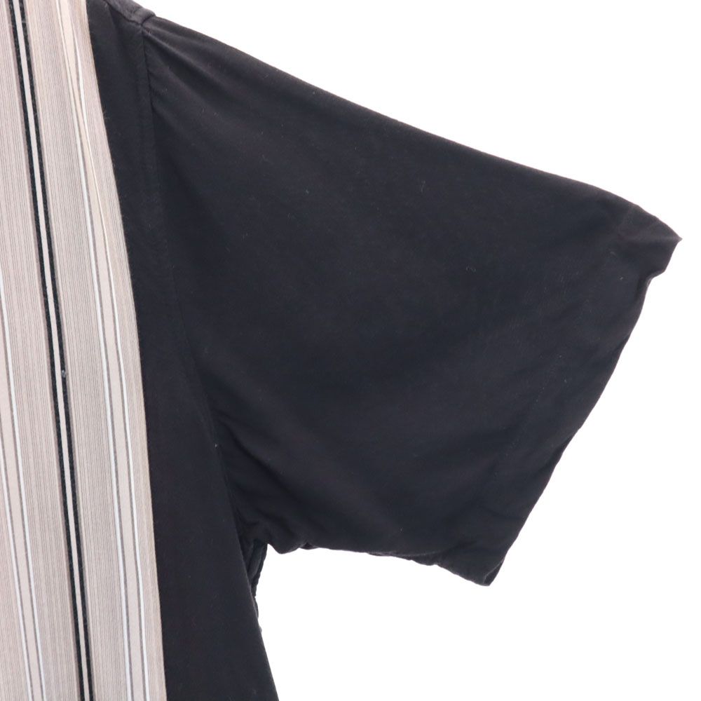 LOS ANGELES ストライプ柄 切替 半袖 オープンカラーシャツ XL ブラック×ベージュ系 LOS ANGELES メンズ