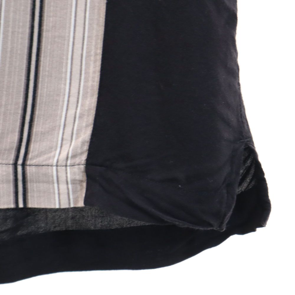 LOS ANGELES ストライプ柄 切替 半袖 オープンカラーシャツ XL ブラック×ベージュ系 LOS ANGELES メンズ