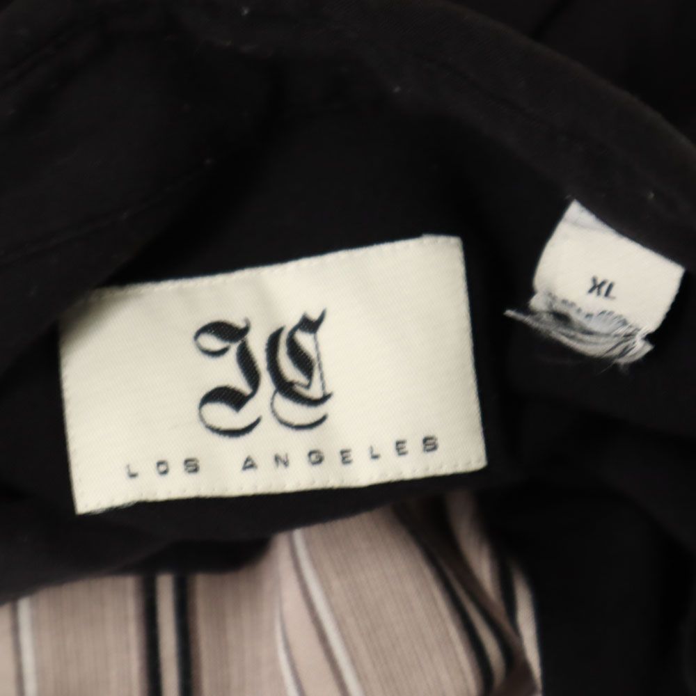 LOS ANGELES ストライプ柄 切替 半袖 オープンカラーシャツ XL ブラック×ベージュ系 LOS ANGELES メンズ