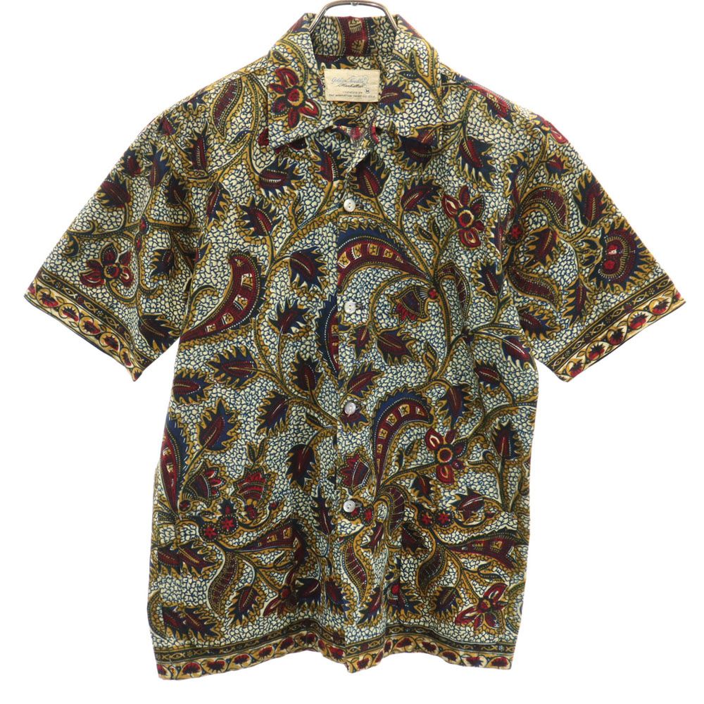 Golden Needle Manhattan ゴールデンニードル 60s ヴィンテージ 総柄 半袖 オープンカラーシャツ M ブラウン系 メンズ