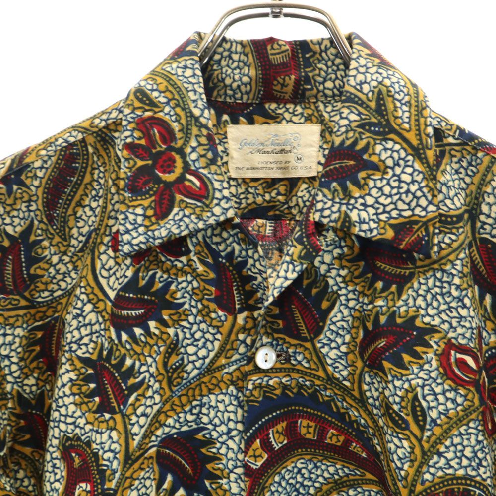 Golden Needle Manhattan ゴールデンニードル 60s ヴィンテージ 総柄 半袖 オープンカラーシャツ M ブラウン系 メンズ
