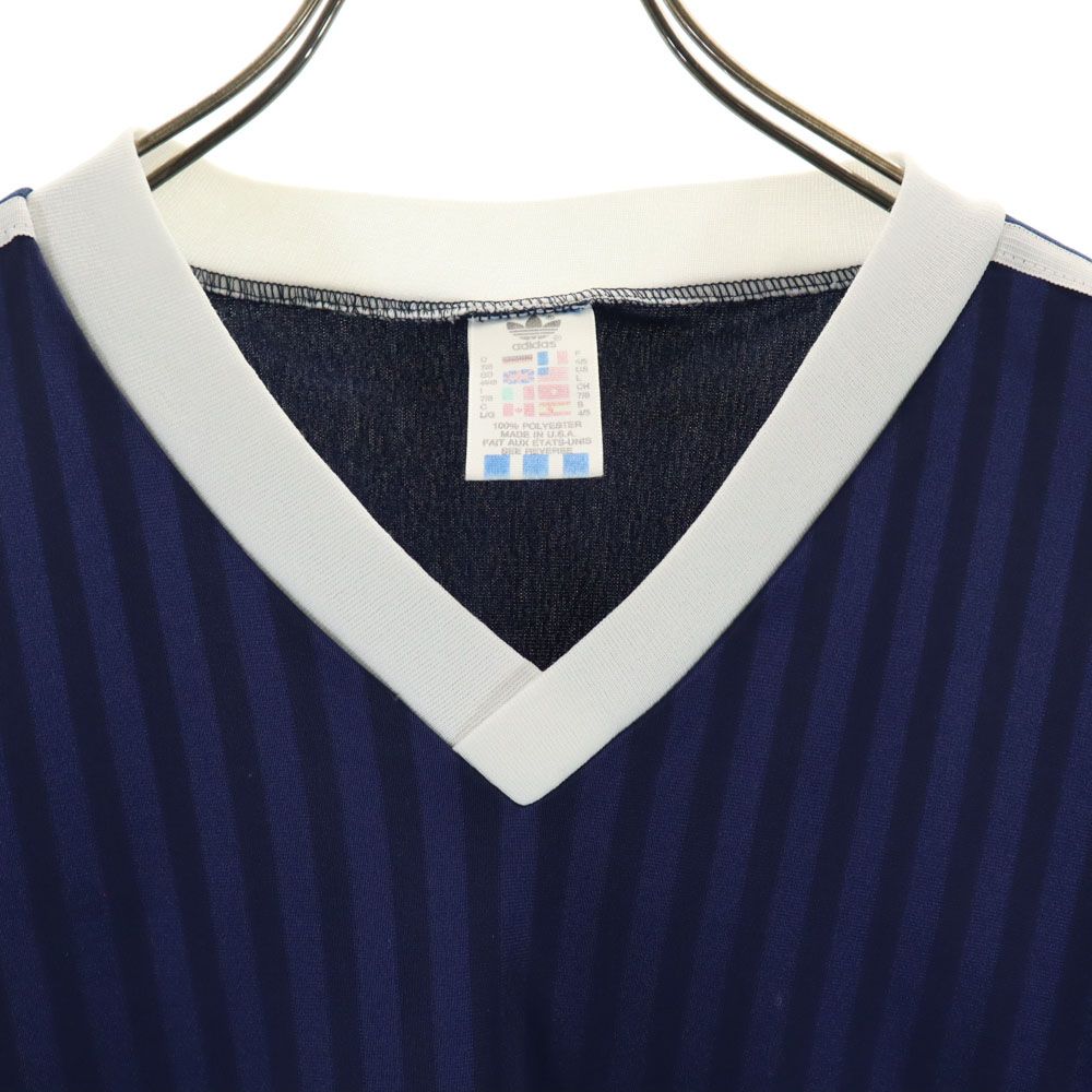 アディダス 80s 90s USA製 オールド ストライプ柄 半袖 Vネック Tシャツ L ネイビー adidas メンズ