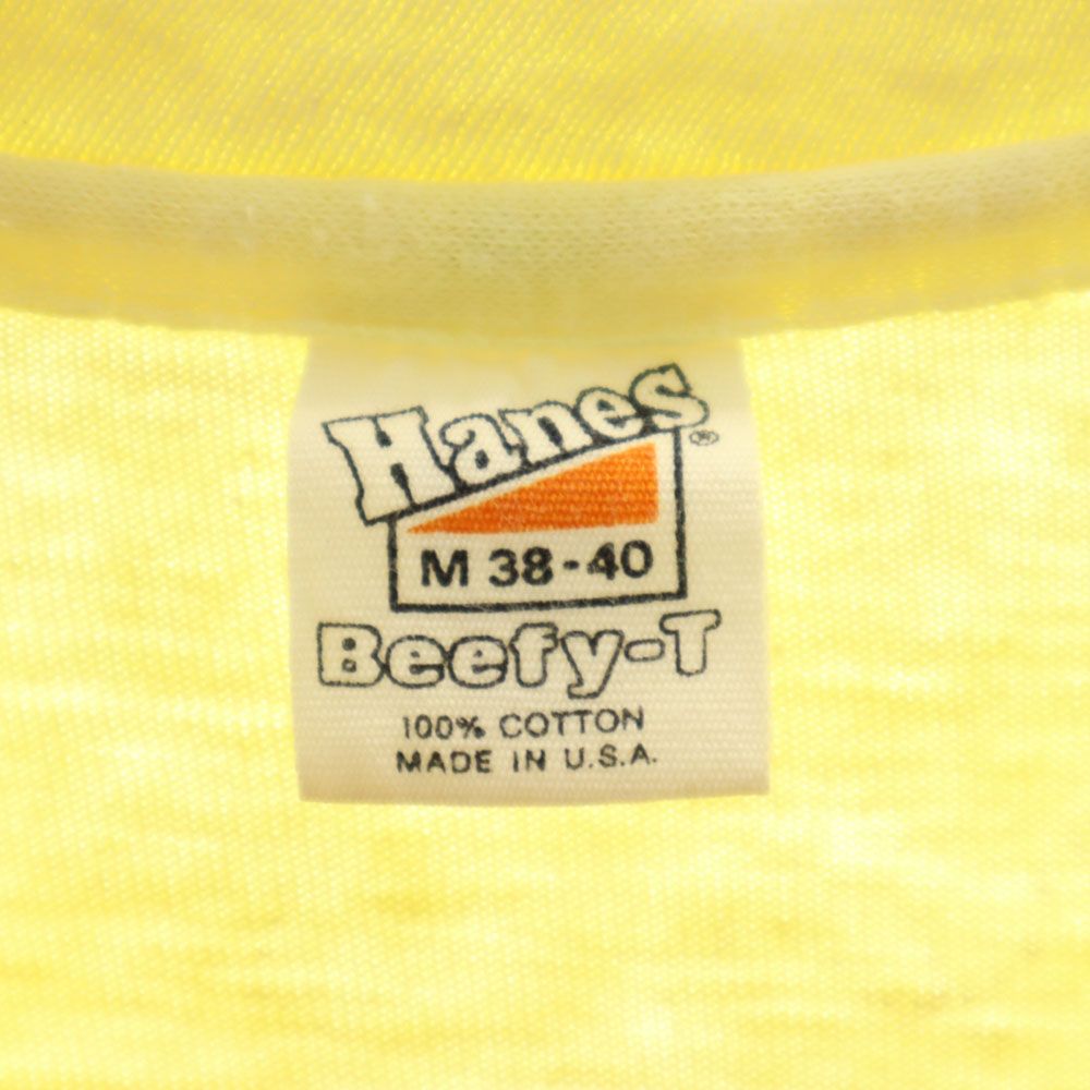 Hanes ヘインズ 70s USA製 ヴィンテージ プリント 半袖 Tシャツ M 38-40 イエロー メンズ