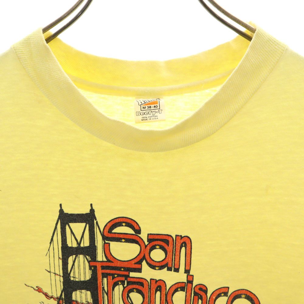 Hanes ヘインズ 70s USA製 ヴィンテージ プリント 半袖 Tシャツ M 38-40 イエロー メンズ