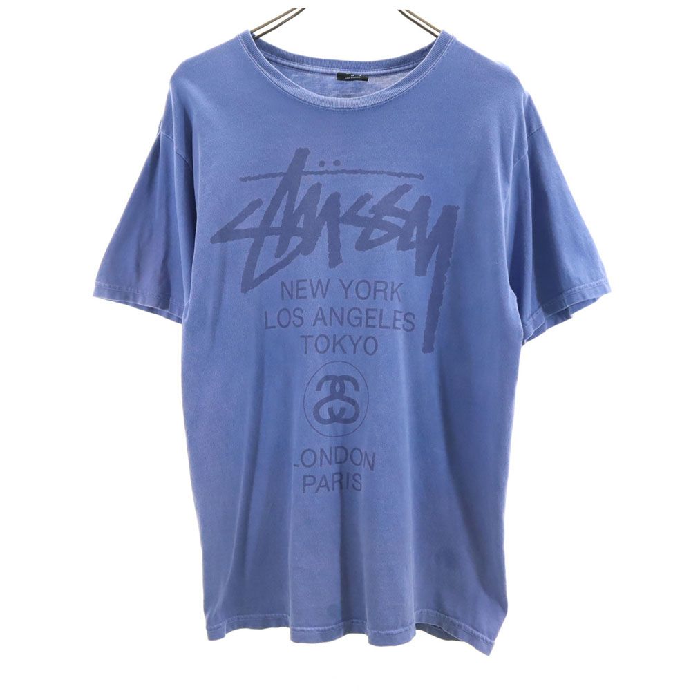 STUSSY ステューシー プリント 半袖 Tシャツ M ブルー メンズ