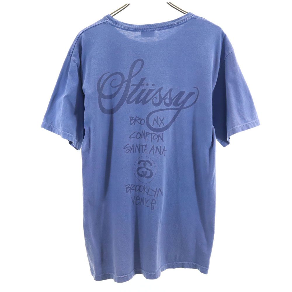 STUSSY ステューシー プリント 半袖 Tシャツ M ブルー メンズ