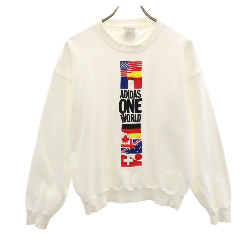 adidas アディダス 80s デサント製 ヴィンテージ 長袖 スウェット トレーナー M ホワイト メンズ
