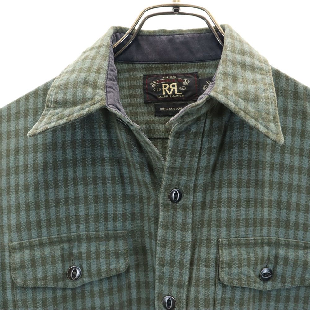 ダブルアールエル 長袖 チェックシャツ XS モスグリーン系 RRL Ralph Lauren ラルフローレン メンズ