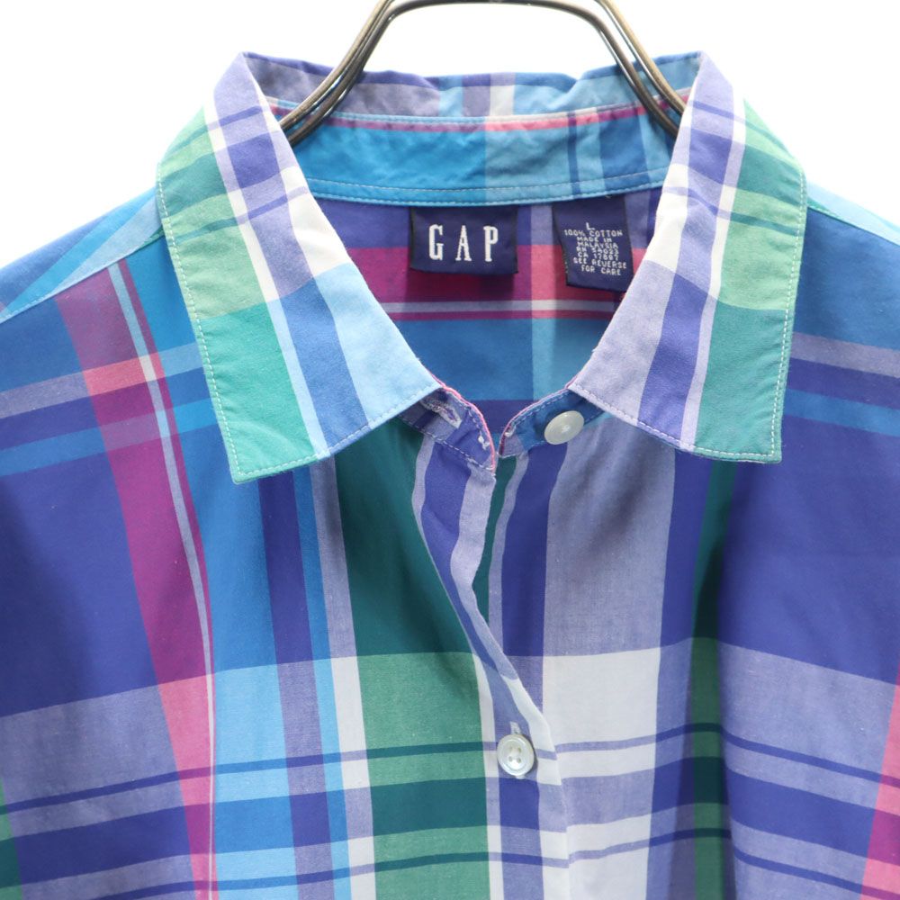 GAP ギャップ 90s オールド 長袖 チェックシャツ L ブルー 他 レディース