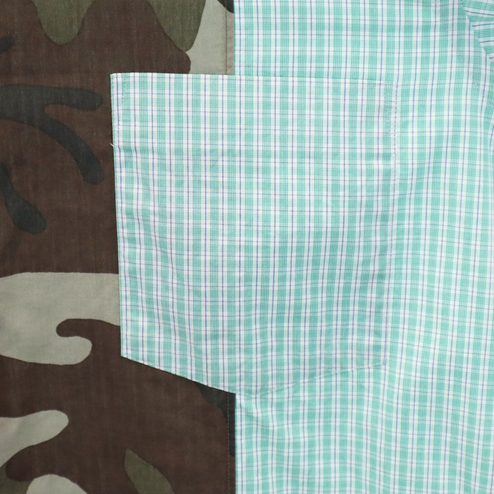 COMME des GARCONS HOMME コムデギャルソンオム 2011年 日本製 長袖 カモフラ柄切替 チェックシャツ S グリーン系 メンズ