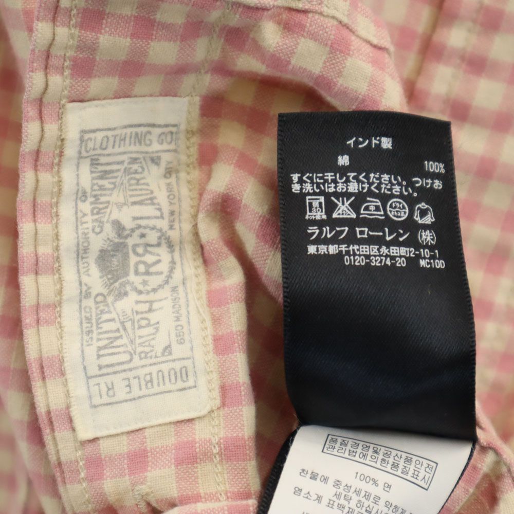 RRL ダブルアールエル チェック柄 長袖 ウエスタンヨーク ボタンダウンシャツ XS ピンク系 メンズ