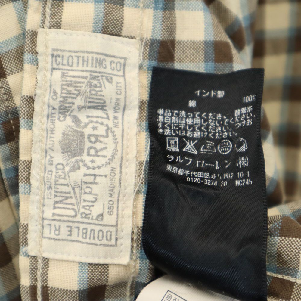 RRL ダブルアールエル チェック柄 長袖 ウエスタンシャツ S ベージュ系 メンズ