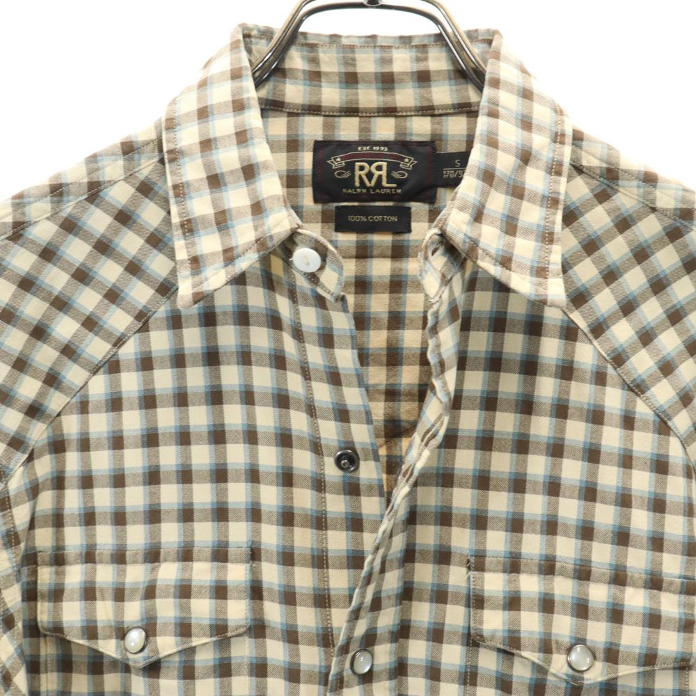 RRL ダブルアールエル チェック柄 長袖 ウエスタンシャツ S ベージュ系 メンズ
