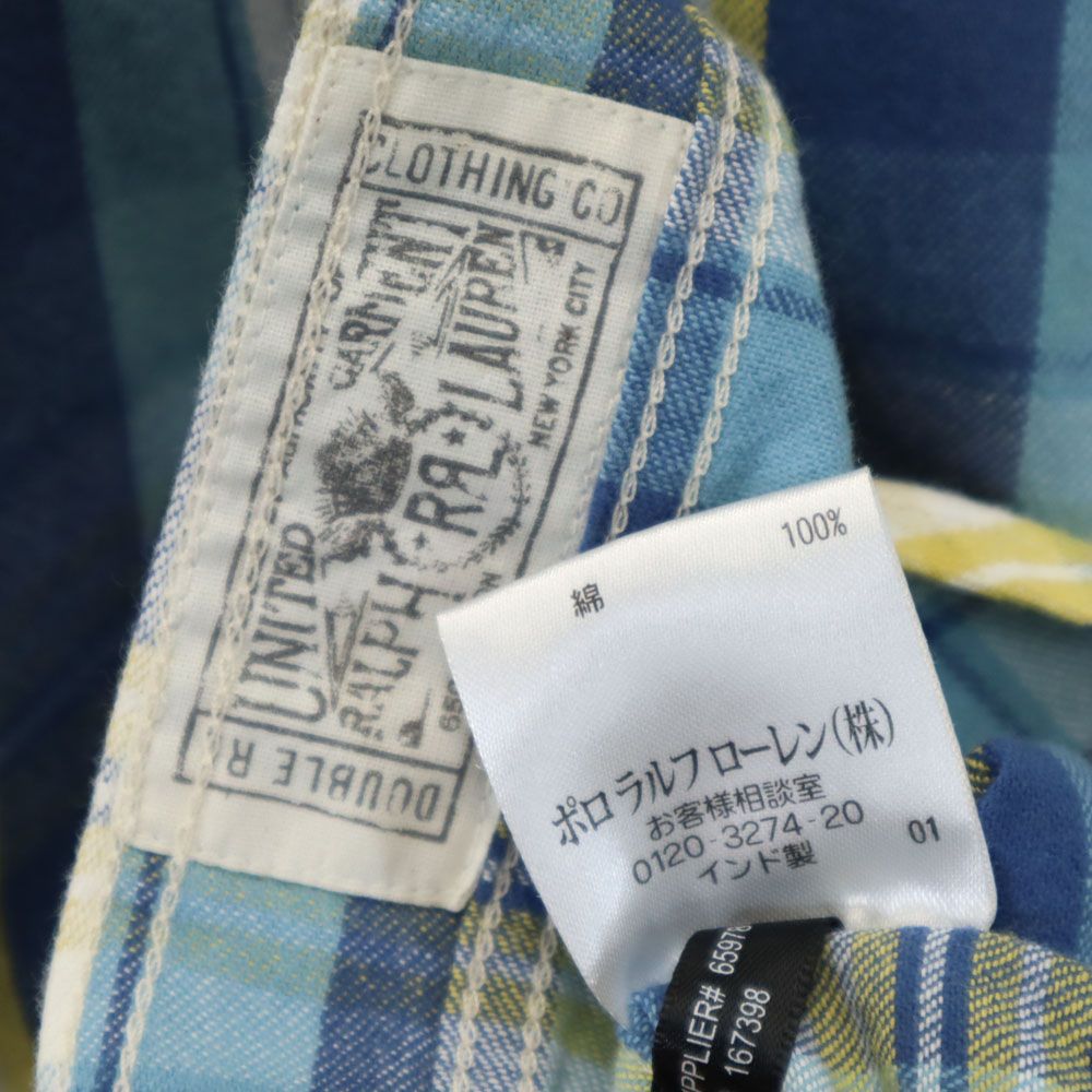 RRL ダブルアールエル 長袖 チェックシャツ XS ブルー系 メンズ