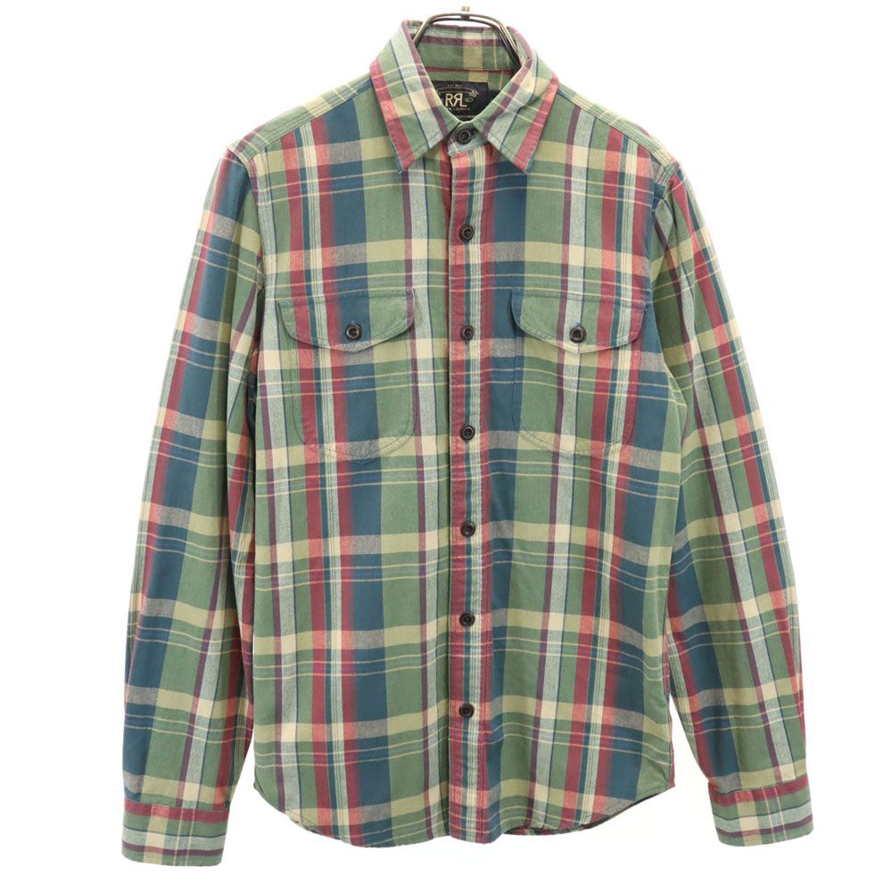 RRL ダブルアールエル 長袖 チェックシャツ XS カーキ系 メンズ