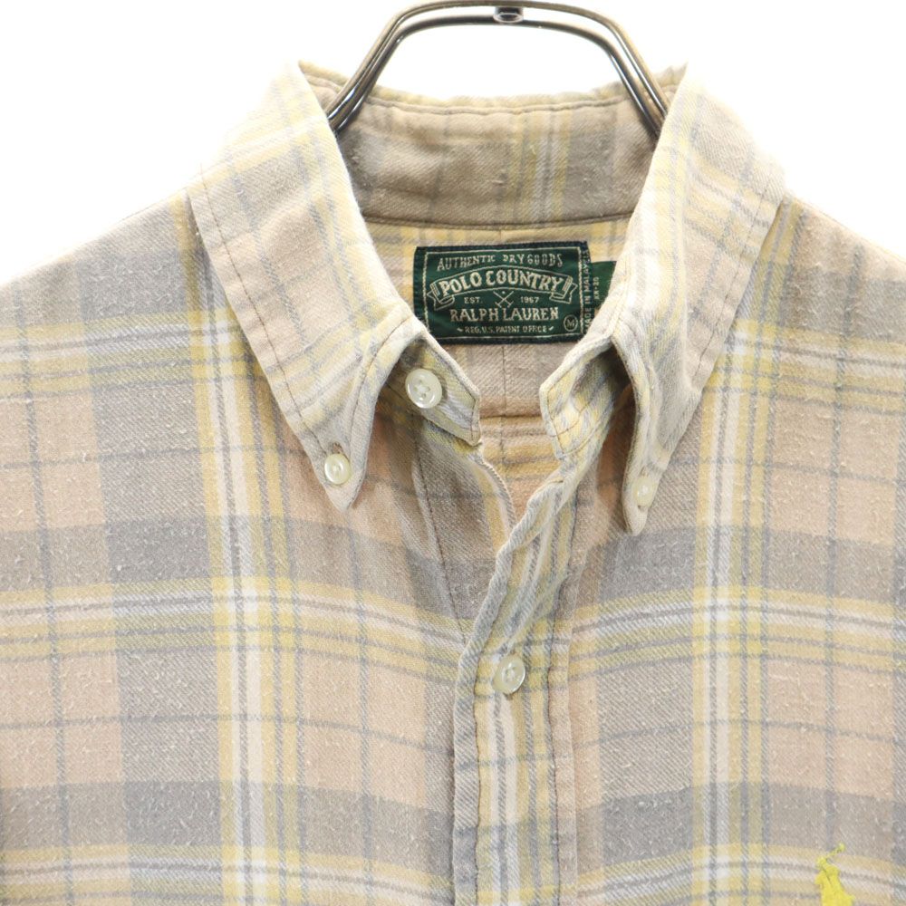 ポロカントリー 80s 90s ラルフ 初期タグ チェック 長袖 ボタンダウンシャツ M ベージュ系 POLO COUNTRY RALPH LAUREN メンズ