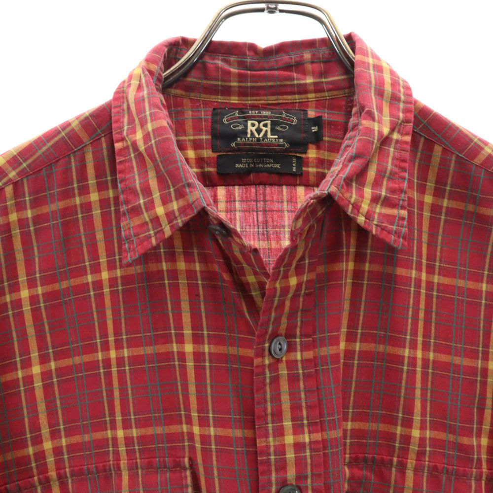 ダブルアールエル 90s オールド 初期タグ 赤3星 長袖 チェックシャツ L レッド系 RRL メンズ