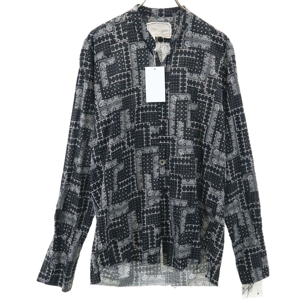 未使用 GREG LAUREN グレッグローレン USA製 ペイズリー柄 長袖 オープンカラーシャツ M ブラック メンズ