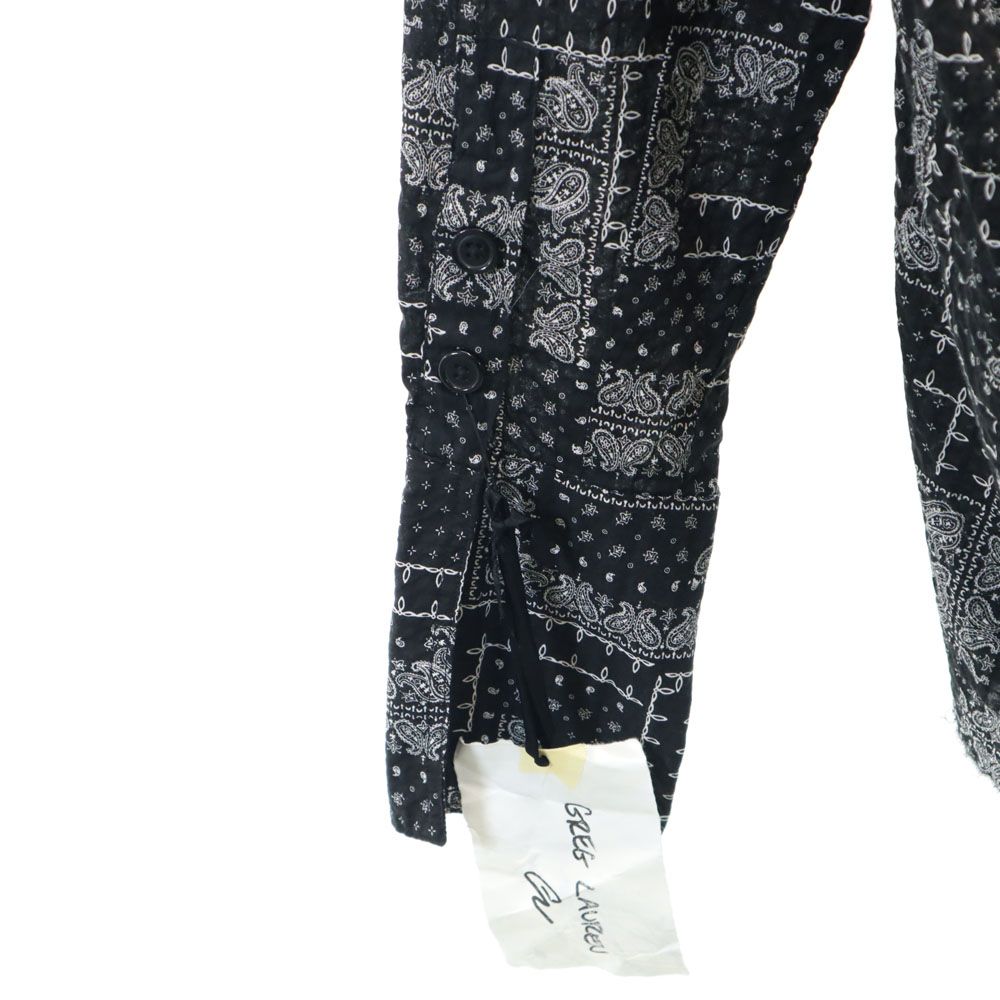 未使用 GREG LAUREN グレッグローレン USA製 ペイズリー柄 長袖 オープンカラーシャツ M ブラック メンズ