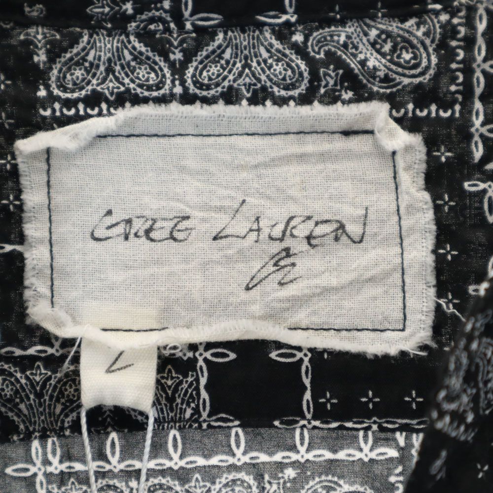 未使用 GREG LAUREN グレッグローレン USA製 ペイズリー柄 長袖 オープンカラーシャツ M ブラック メンズ