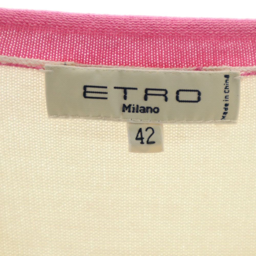 ETRO エトロ シルクブレンド 半袖 セーター 42 アイボリー×ピンク Milano ニット レディース