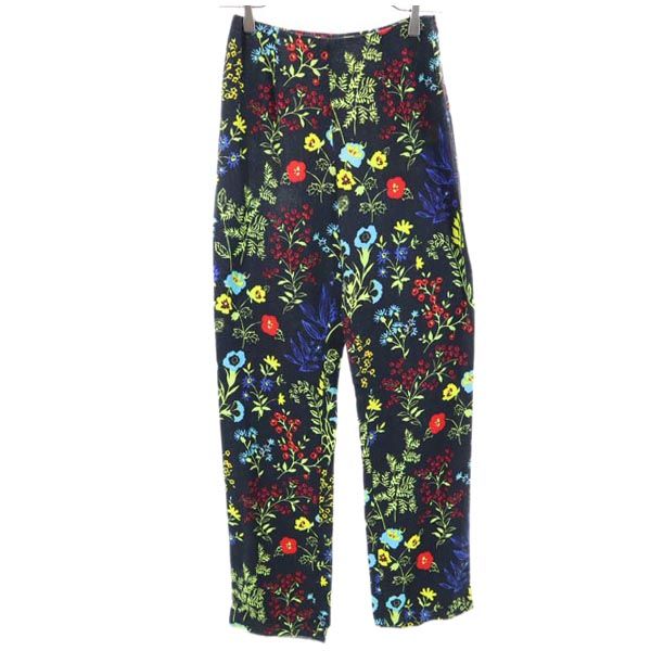 VERSACE ヴェルサーチ イタリア製 花柄 薄手 ロングパンツ 24/38 ブラック系 サイドジップ レディース