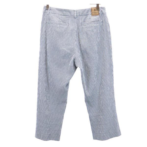 LANVIN ランバン チェック柄 クロップドパンツ 42 ブルー×ホワイト レディース