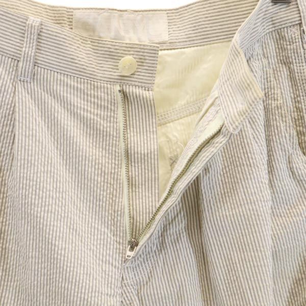 ガンリュウ 2013年 コムデギャルソン 日本製 リネンブレンド ストライプ柄 ペインターパンツ S グレー×白 GANRYU メンズ