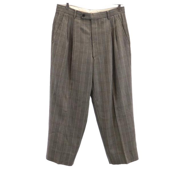 LANCEL ランセル 日本製 ウール チェック ロングパンツ 79 ブラウン系 メンズ