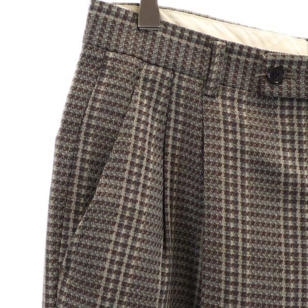 LANCEL ランセル 日本製 ウール チェック ロングパンツ 79 ブラウン系 メンズ