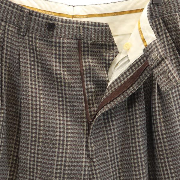 LANCEL ランセル 日本製 ウール チェック ロングパンツ 79 ブラウン系 メンズ