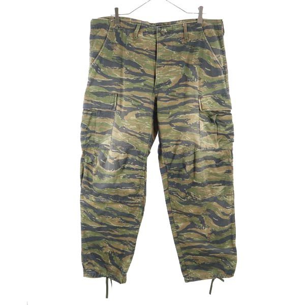 アメリカ軍 タイガーカモ ミリタリー カーゴパンツ L カーキ系 US ARMY カモフラ 迷彩 メンズ