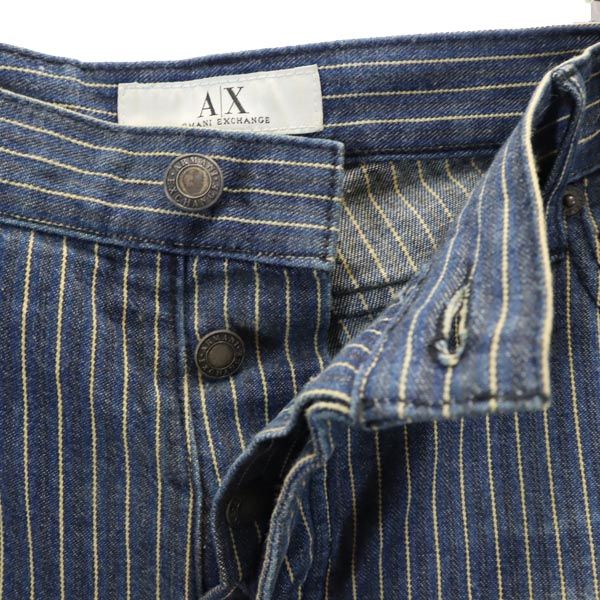 ARMANI EXCHANGE アルマーニエクスチェンジ ストライプ デニムパンツ 38 ブルー系 ボタンフライ メンズ