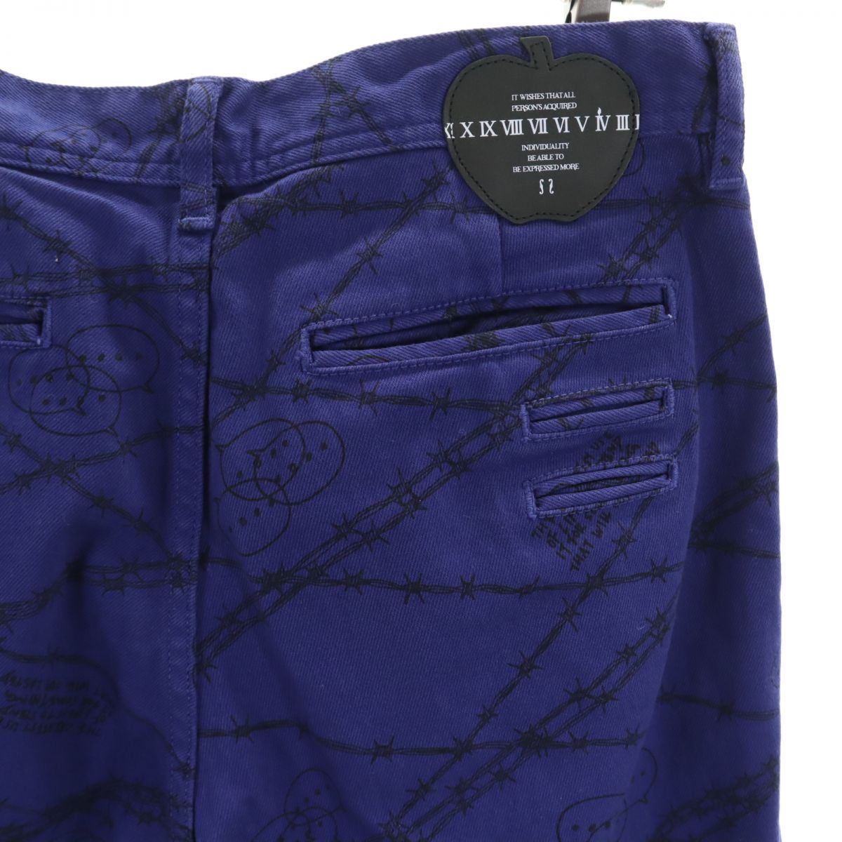 SHAREEF シャリーフ 日本製 総柄 ロングパンツ 2 ブルー系 ボタンフライ メンズ