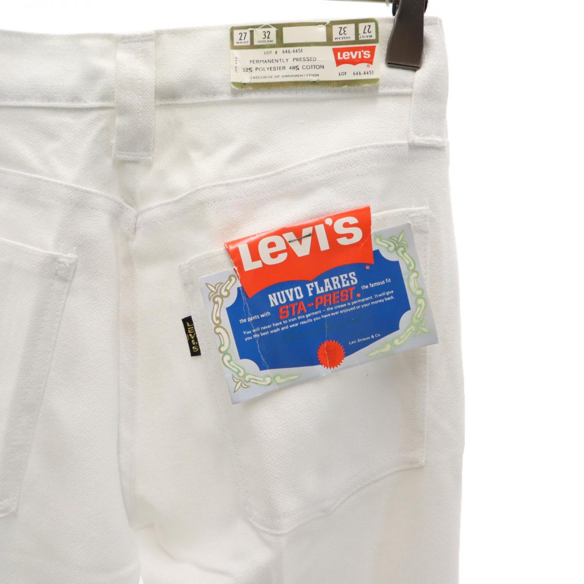 Levi's リーバイス 70s 未使用 STA-PREAST 646 BIG E デッドストック 極東 ブーツカット パンツ W27 ホワイト タグ付き ビックE レディース