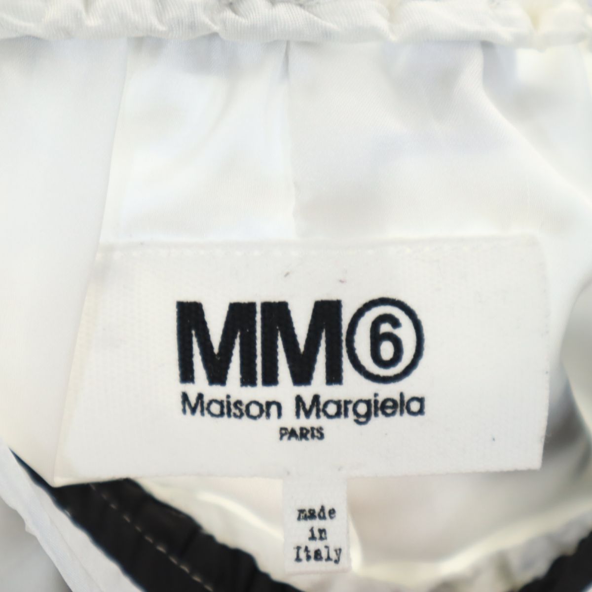 MM6 エムエムシックス イタリア製 総柄 シャーリング加工 クロップドパンツ 36 ホワイト系 ワイド ゴム仕様 レディース