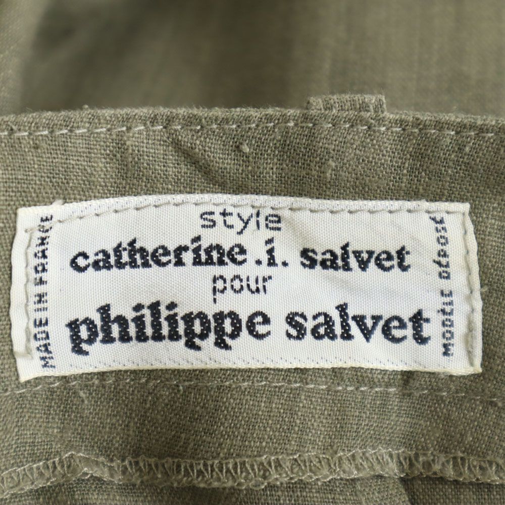 philippe salvet リネンブレンド フランス製 タック パンツ P グリーン系 philippe salvet レディース