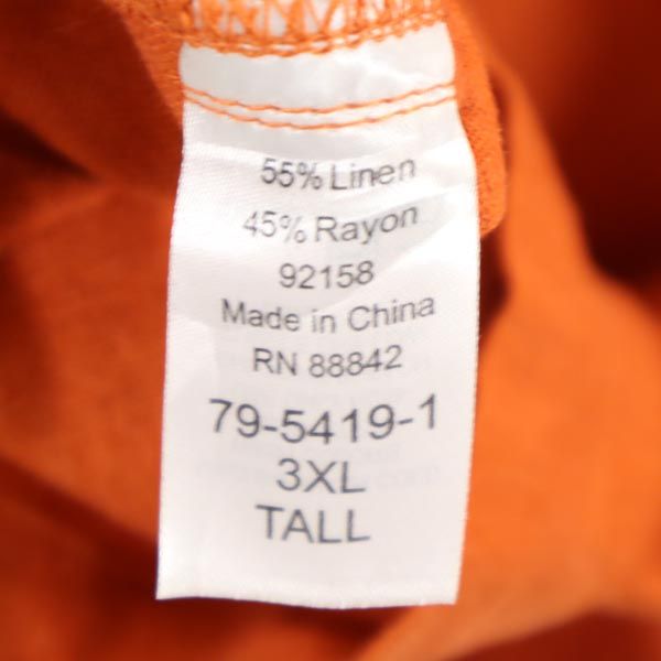 ボルダークリーク リネンブレンド 半袖 シャツ 3XL オレンジ系 BOULDER CREEK ビッグサイズ メンズ