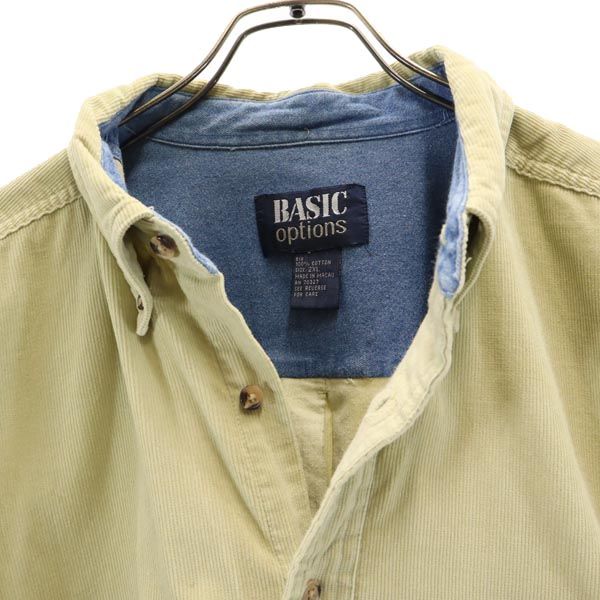 BASIC options 90s オールド 長袖 コーデュロイ ボタンダウンシャツ 2XL カーキ系 BASIC options ビッグサイズ メンズ