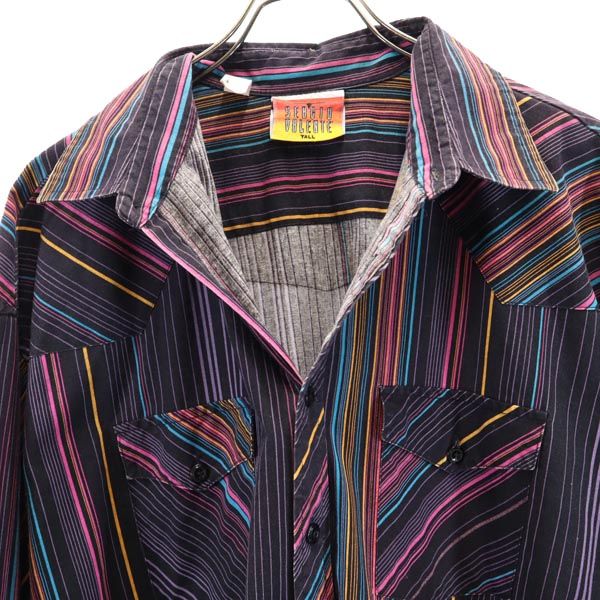 SERGIO VALENTE 80s ヴィンテージ ストライプ 長袖 ウエスタンシャツ 2LT パープル系 メンズ