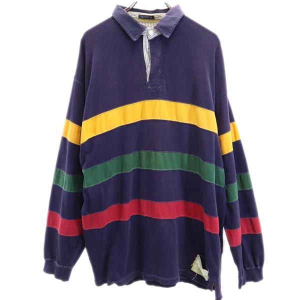 Hathaway SPORT ハサウェイスポーツ 90s オールド ボーダー ライン 長袖 ポロシャツ XL ネイビー メンズ