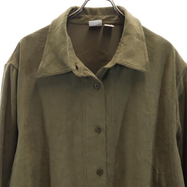 OLD オールド 90s オールド ベロア 長袖 ベロア ロングシャツ 22W カーキ カットソー レディース