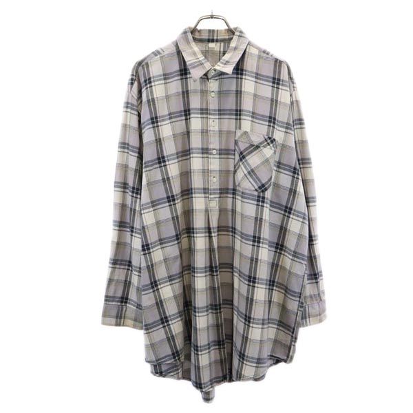 VINTAGE ヴィンテージ 60s 70s スリーピングシャツ グランパシャツ 長袖 チェックシャツ グレー系 ビッグサイズ メンズ