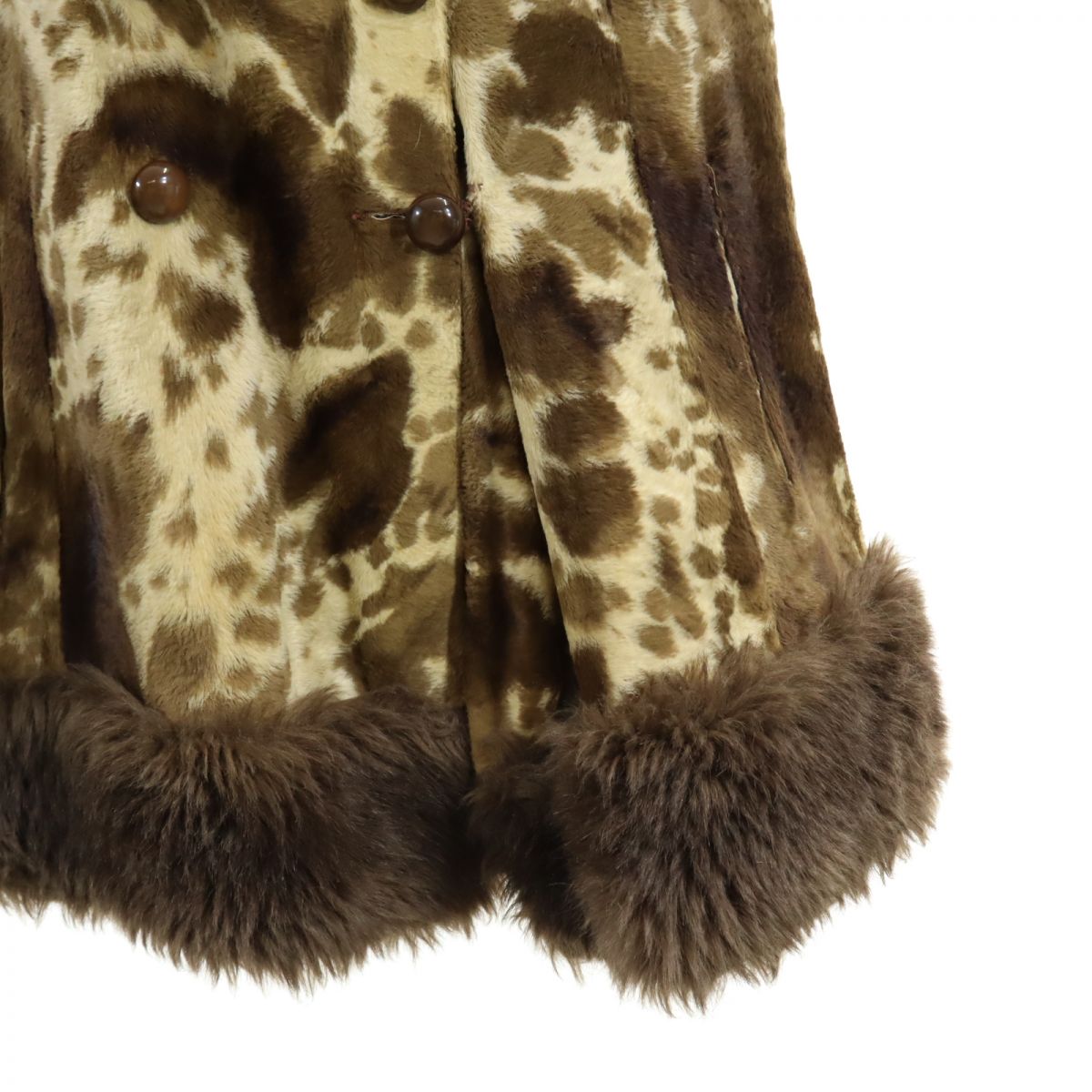 VINTAGE ヴィンテージ 70s 80s イギリス製 アニマル柄 ファー コート ブラウン系 レディース